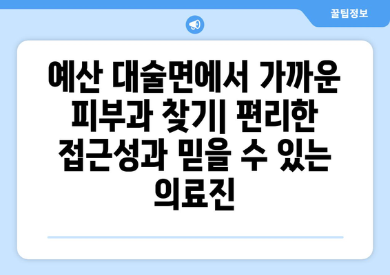 충청남도 예산군 대술면 피부과 추천| 믿을 수 있는 의료진과 편리한 접근성을 찾아보세요 | 예산, 대술, 피부과, 진료, 추천, 정보