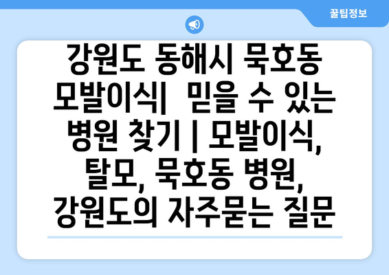 강원도 동해시 묵호동 모발이식|  믿을 수 있는 병원 찾기 | 모발이식, 탈모, 묵호동 병원, 강원도