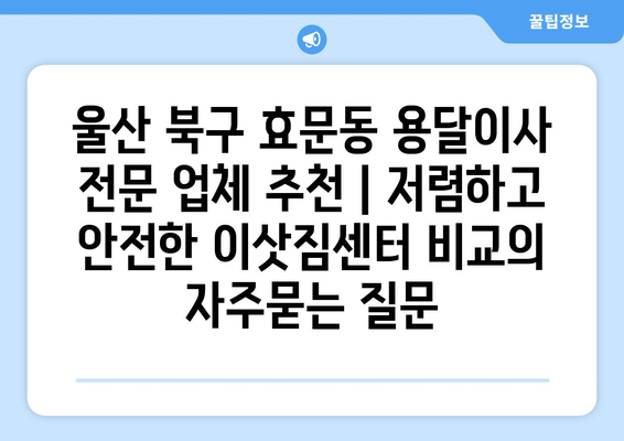 울산 북구 효문동 용달이사 전문 업체 추천 | 저렴하고 안전한 이삿짐센터 비교